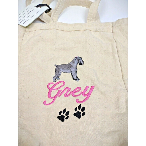 Embroidered Canvas Tote Bag Dog Lover Schnauzer Silhouette Gift w Bonus ID Tag - Picture 8 of 8